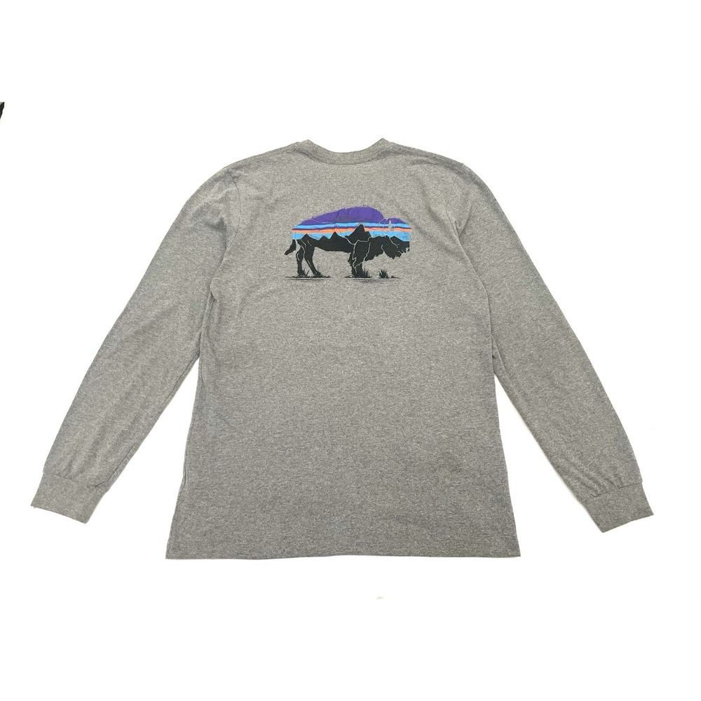 Patagonia Responsibili-Tee Fitz Roy Bison Gray Long Sleeve T Shirt S Gorpcore‎